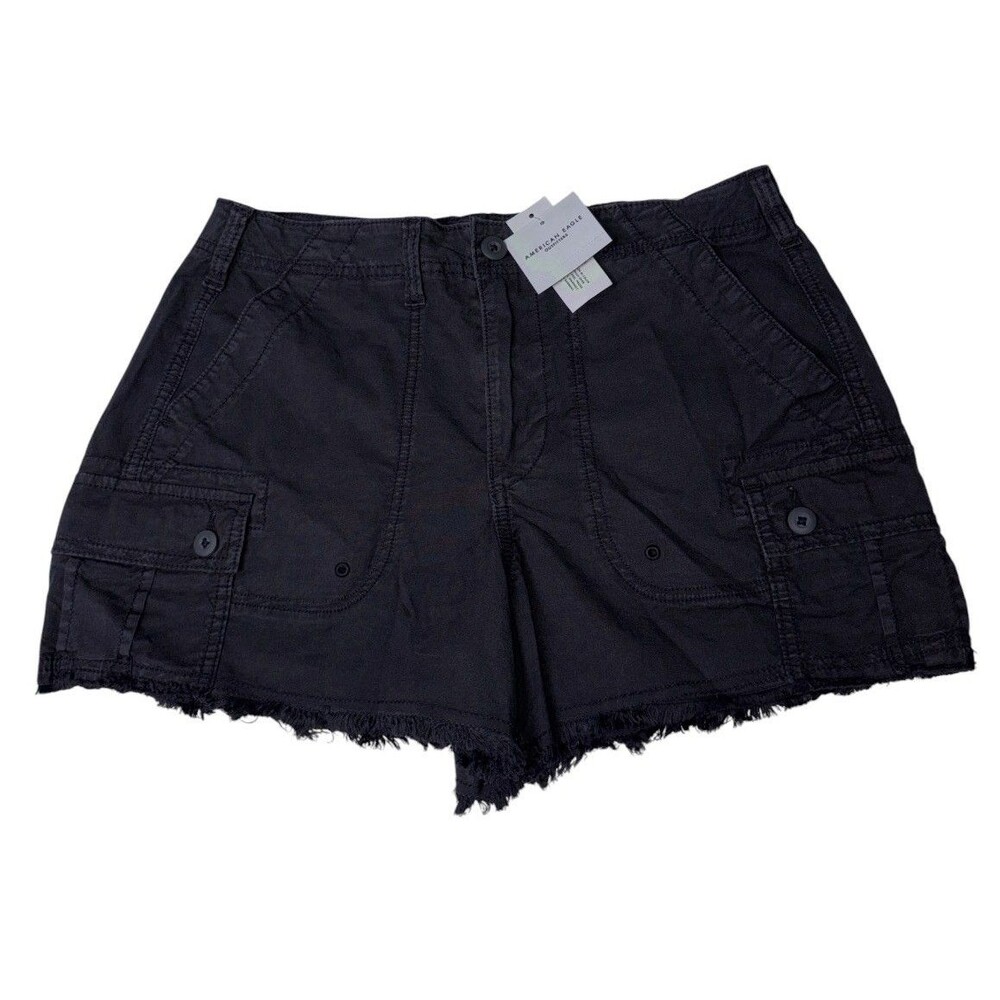 NWT American Eagle 90s Boyfriend Cargo Shorts Womens Size 4 Black Stretch Denim